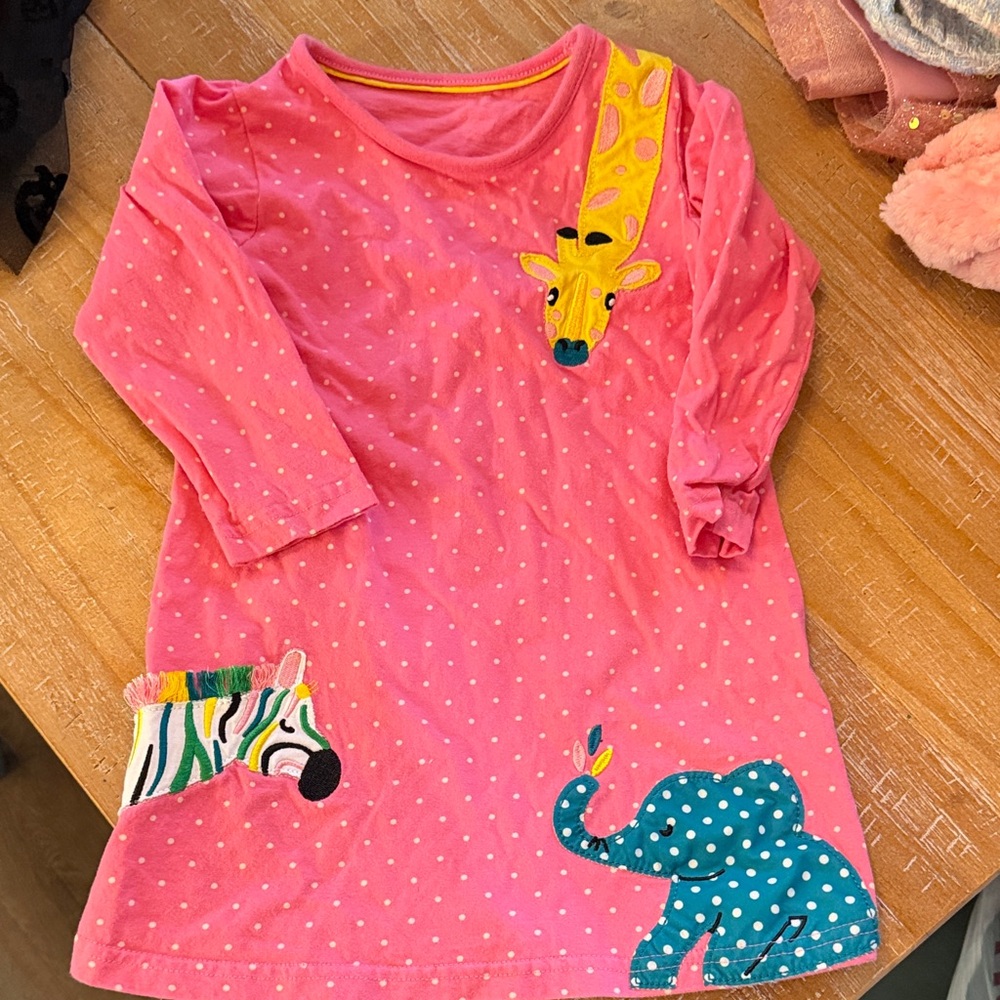 Pink embroidered Animal Print Long Sleeve Dress